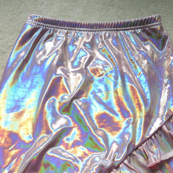 SHEIN pink shiny holographic ruffle mini skirt - Y2K style and festival ready! - Picture 2 of 10